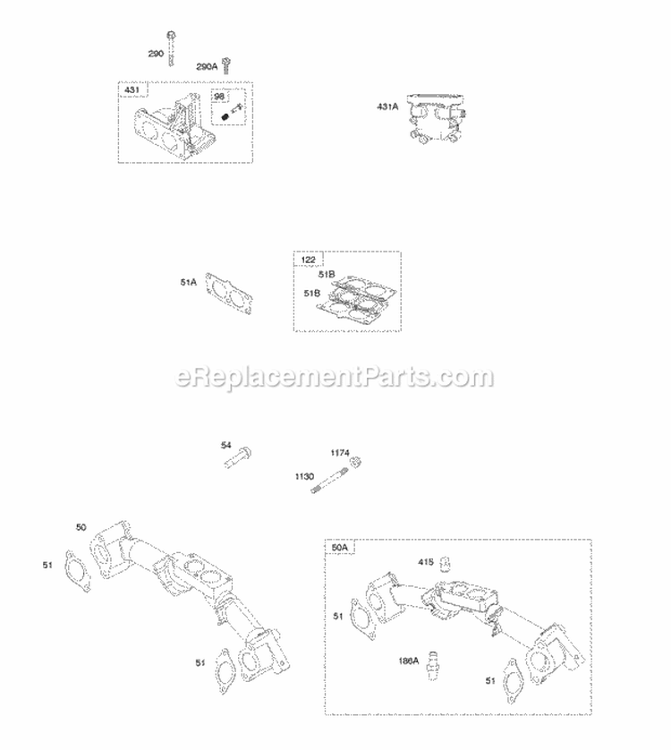 Intake Manifolds Intake Elbows Diagram and Parts List for 611475-0119-E1  Briggs and Stratton Engine